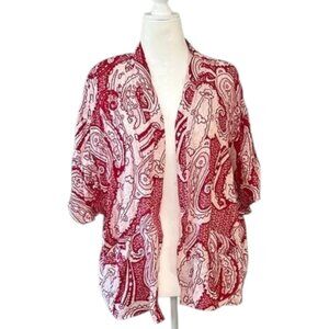 Pre-Loved Red and White Paisley Kimono Cardigan (Size S/M)
